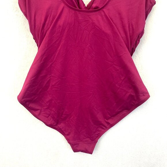 Lauren Ralph Lauren Ruffle Ruched One Piece Swimsuit 16 Fuchsia Pink Slimming - Picture 7 of 14